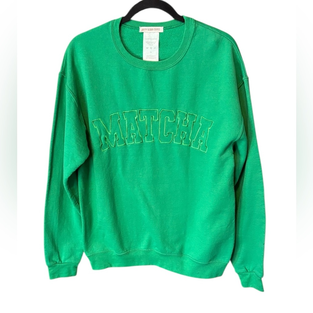 MATCHA Graphic Crewneck Sweatshirt Green Cozy Trendy Size Medium